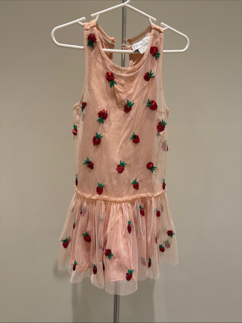 Stella McCartney Kids Pink Tulle Strawberry Embroidered Dress